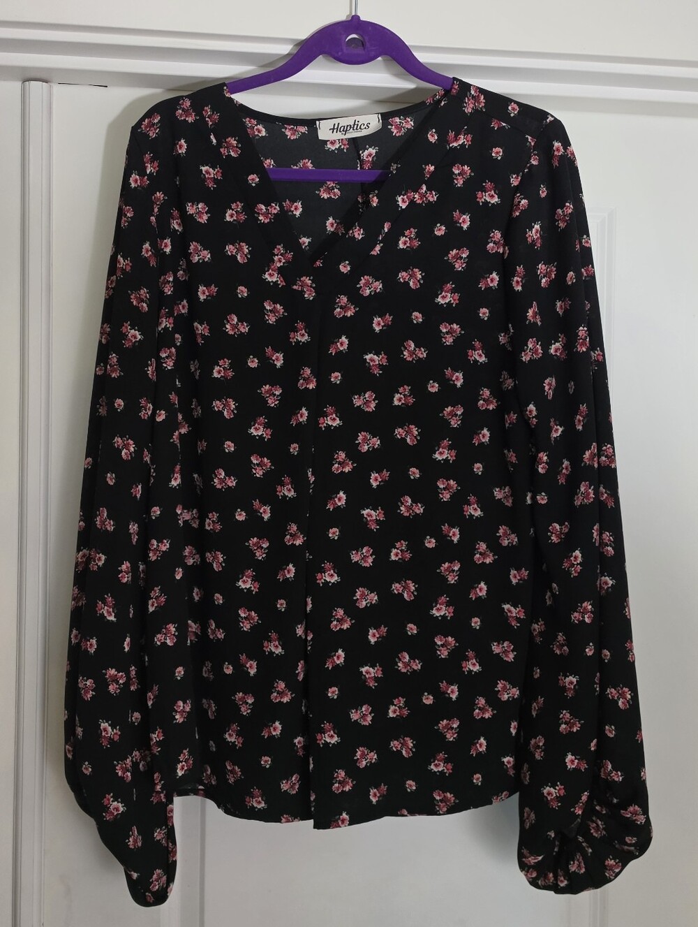 Black Long-Sleeve Blouse - Pink Floral